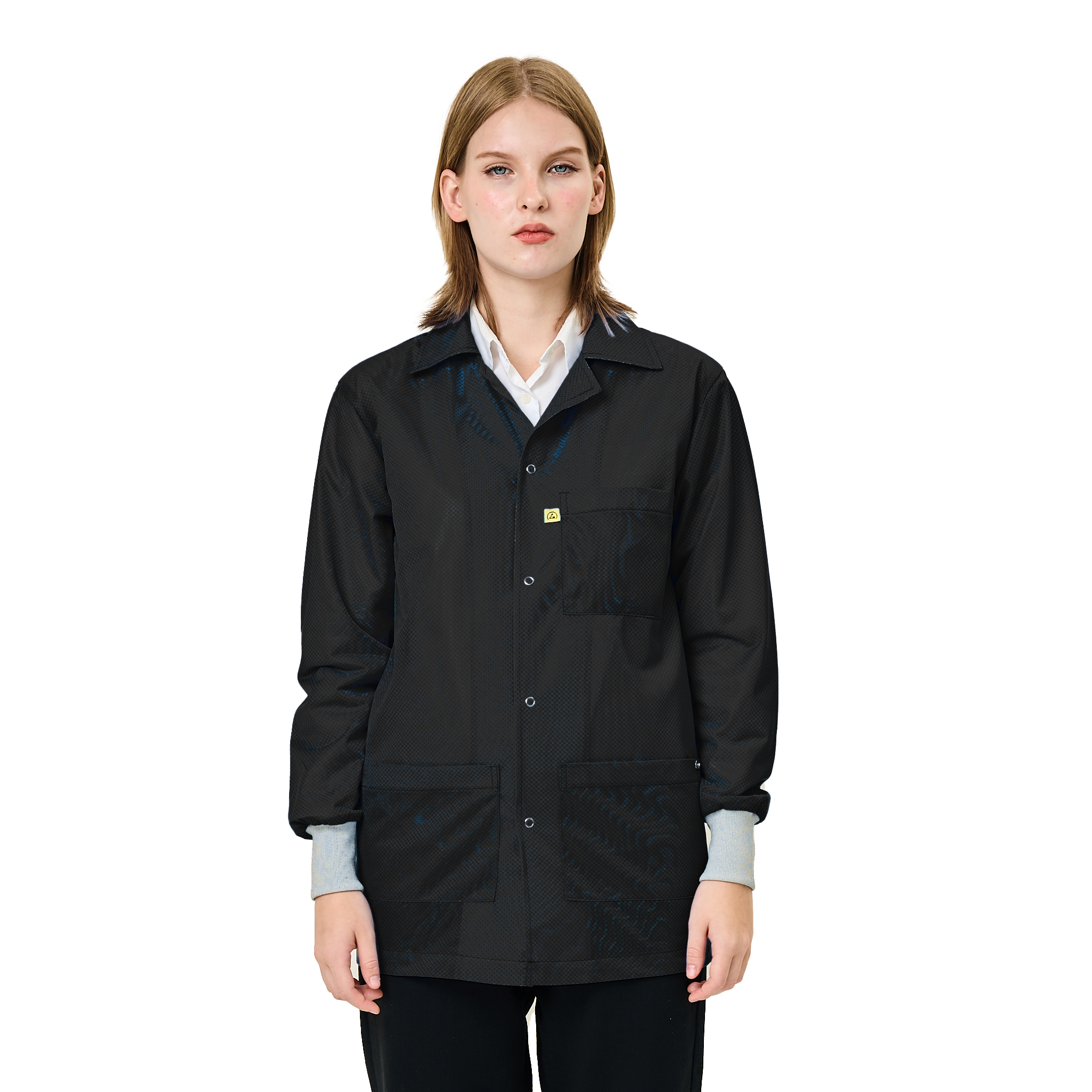Black 9010 Series ESD Jackets: Lapel Collar, ESD Knit Cuff - Image 6