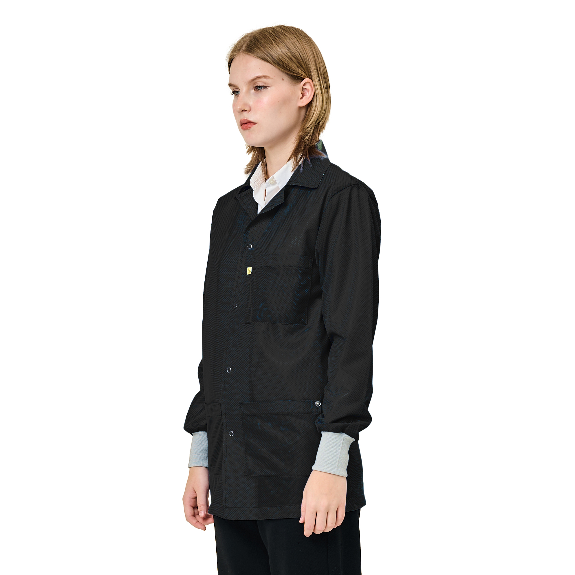 Black 9010 Series ESD Jackets: Lapel Collar, ESD Knit Cuff - Image 7