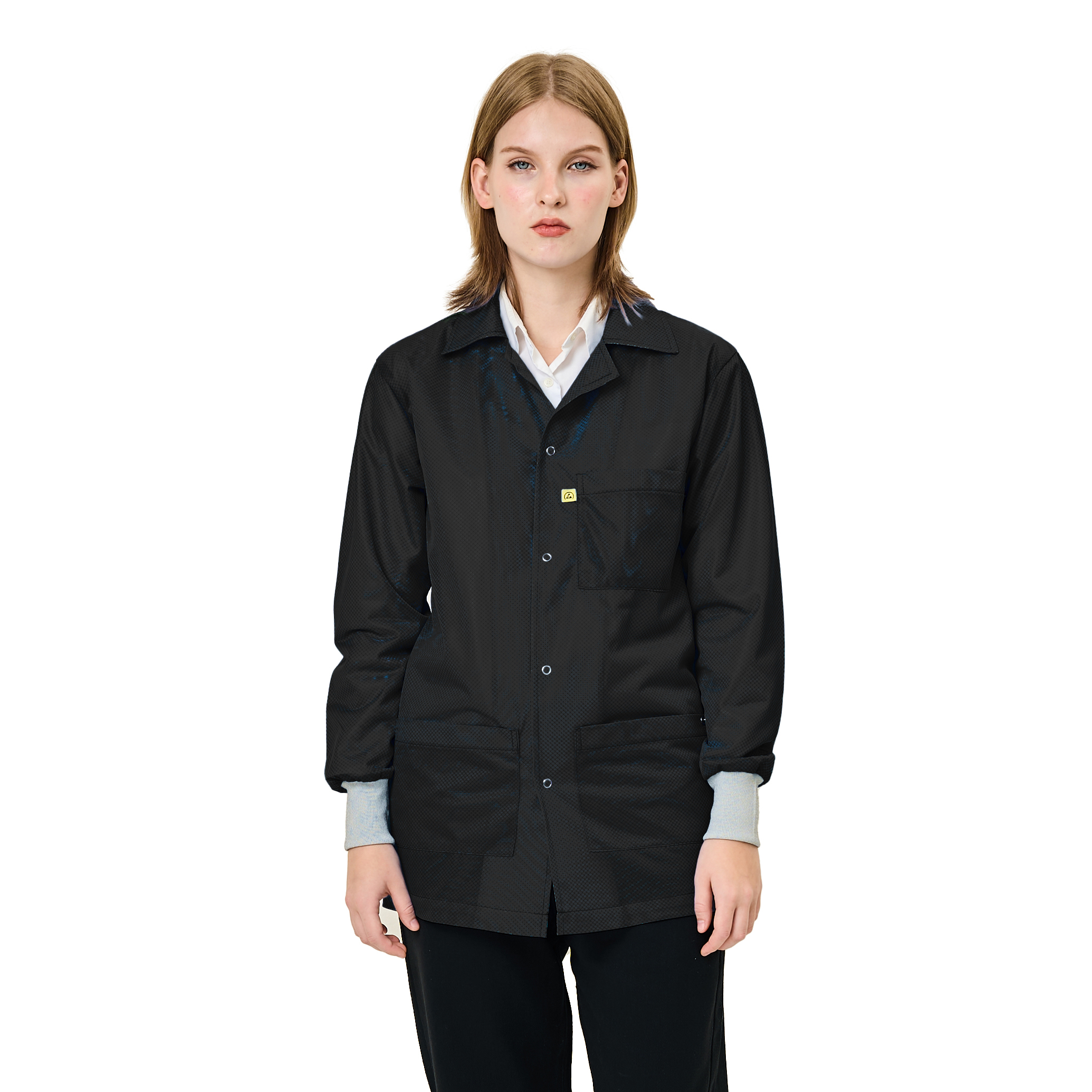 Black 9010 Series ESD Jackets: Lapel Collar, ESD Knit Cuff - Image 9
