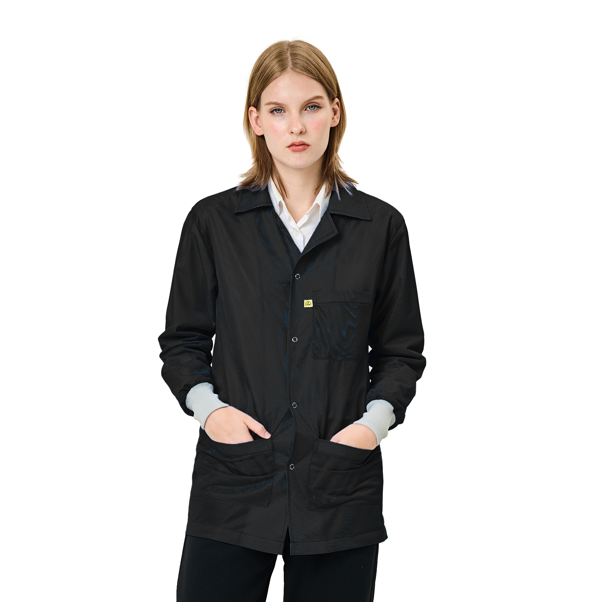 Black 9010 Series ESD Jackets: Lapel Collar, ESD Knit Cuff - Image 10