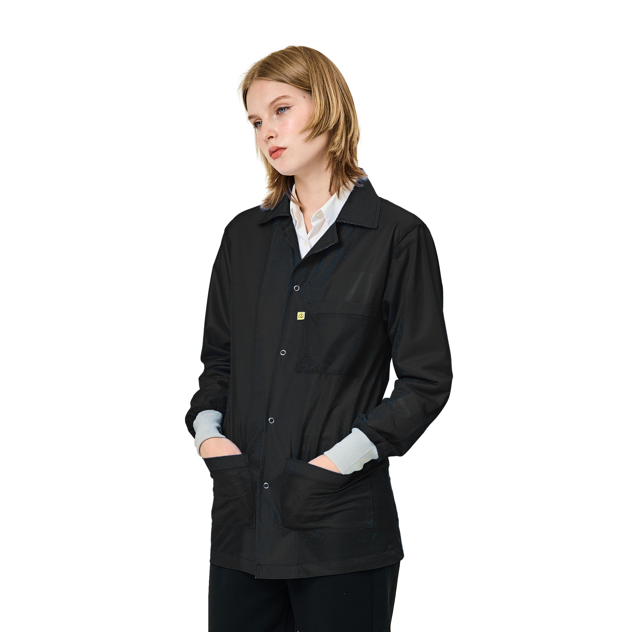 Black 9010 Series ESD Jackets: Lapel Collar, ESD Knit Cuff - Image 11