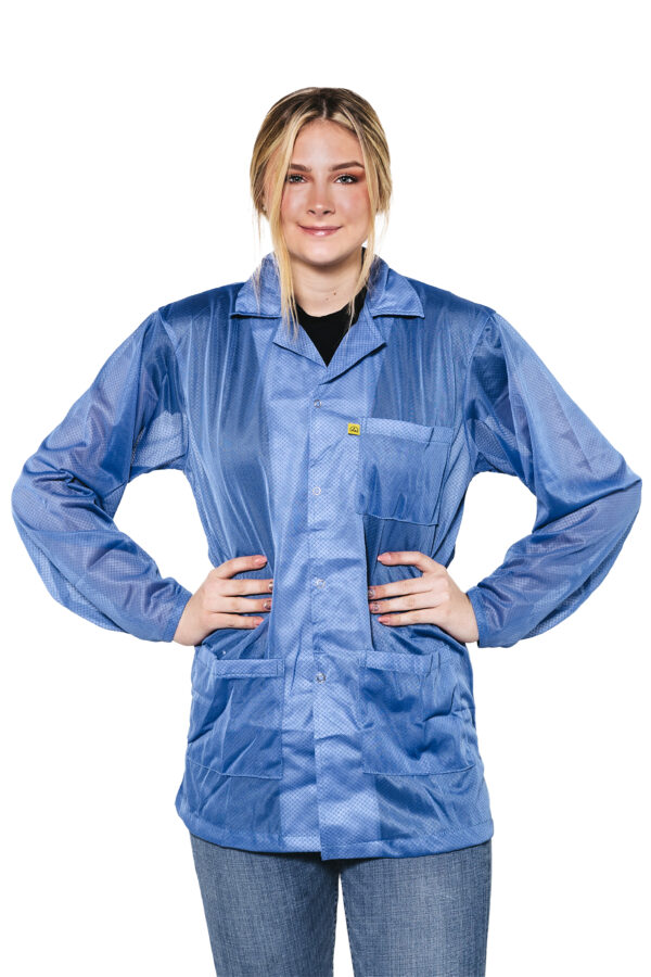 Blue 8812 Series ESD Jackets:  Lapel Collar, Three Snap Adjustment Sleeve