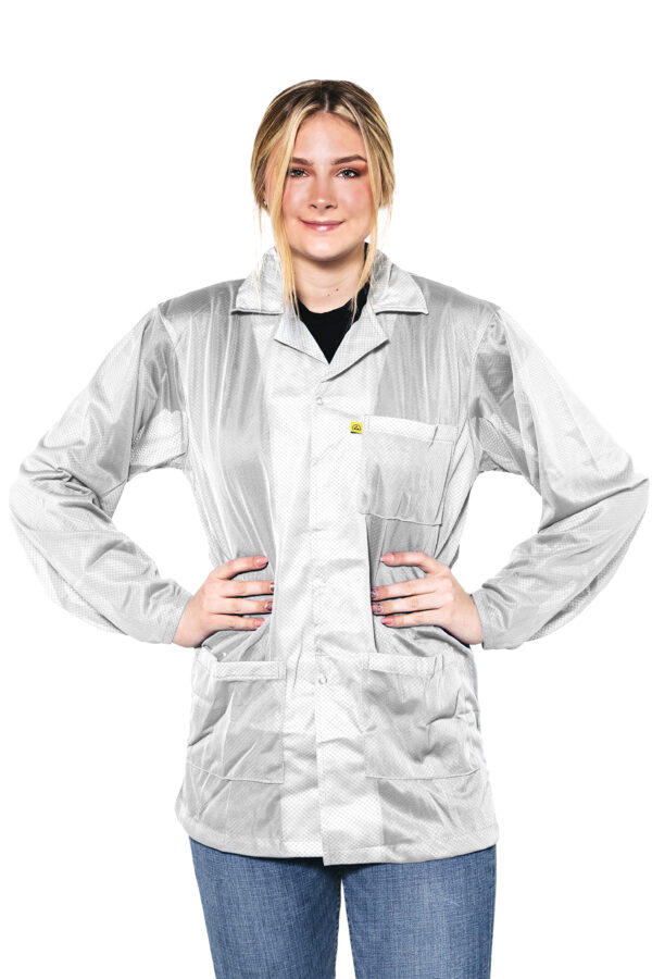 White 8812 Series ESD Jackets:  Lapel Collar, Three Snap Adjustment Sleeve