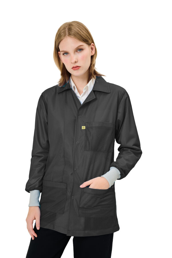 Black 9010 Series ESD Jackets: Lapel Collar, ESD Knit Cuff