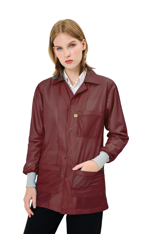 Maroon 9010 Series ESD Jackets: Lapel Collar, ESD Knit Cuff
