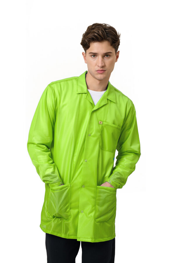 High Visibility Yellow/Green 9010 Series ESD Jackets: Lapel Collar, Three Snap Adjustment Sleeve