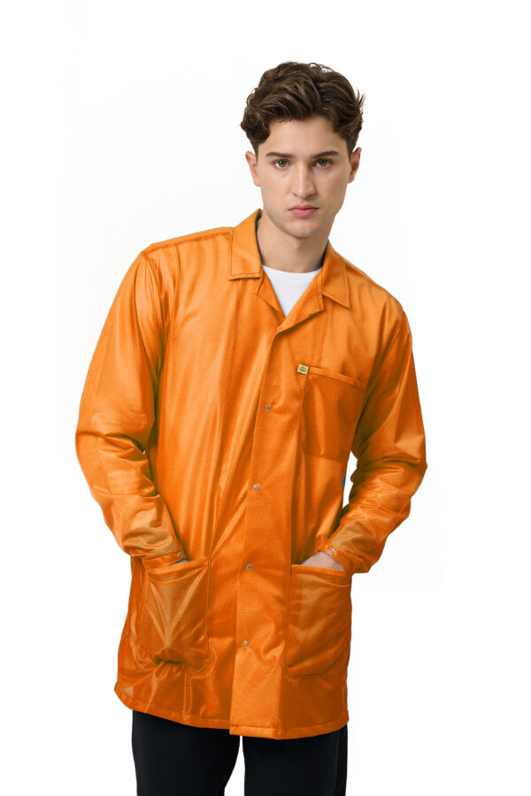 High Visibility Orange 9010 Series ESD Jackets: Lapel Collar, Three Snap Adjustment Sleeve