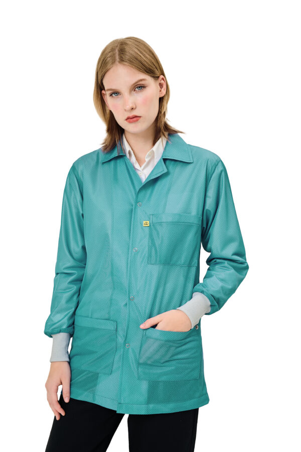 Teal 9010 Series ESD Jackets: Lapel Collar, ESD Knit Cuff