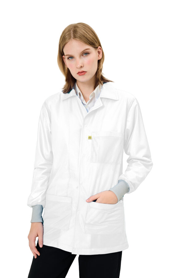 White 9010 Series ESD Jackets: Lapel Collar, ESD Knit Cuff