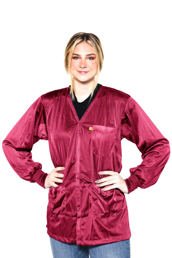 Burgundy 8812 Series ESD Jackets: V-Neck, ESD Knit Cuff