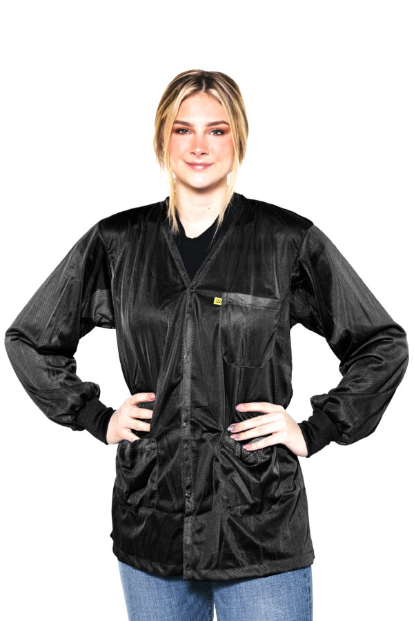 Black 8812 Series ESD Jackets: V-Neck, ESD Knit Cuff