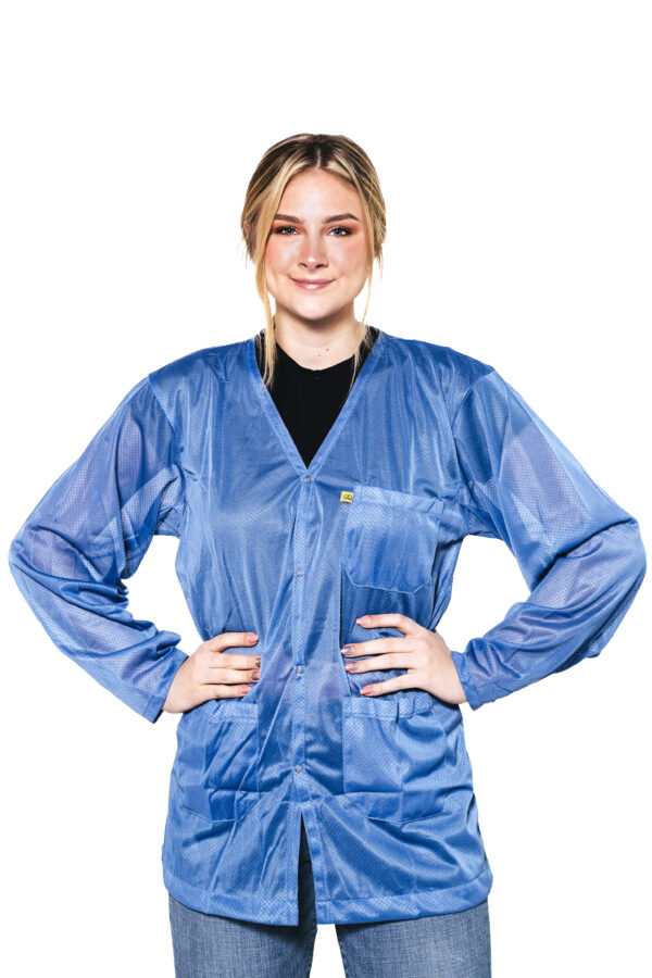 Blue 8812 Series ESD Jackets: V-Neck, Three Snap Adjustment Sleeve