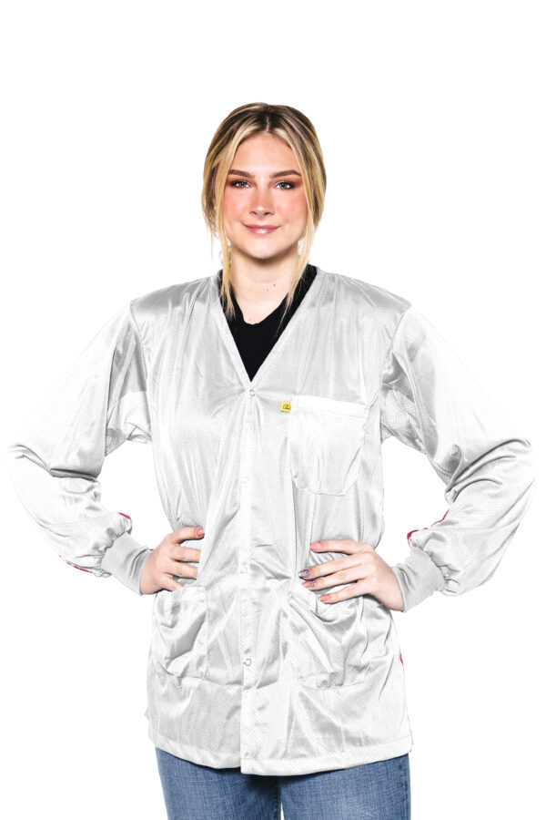 White 8812 Series ESD Jackets: V-Neck, ESD Knit Cuff