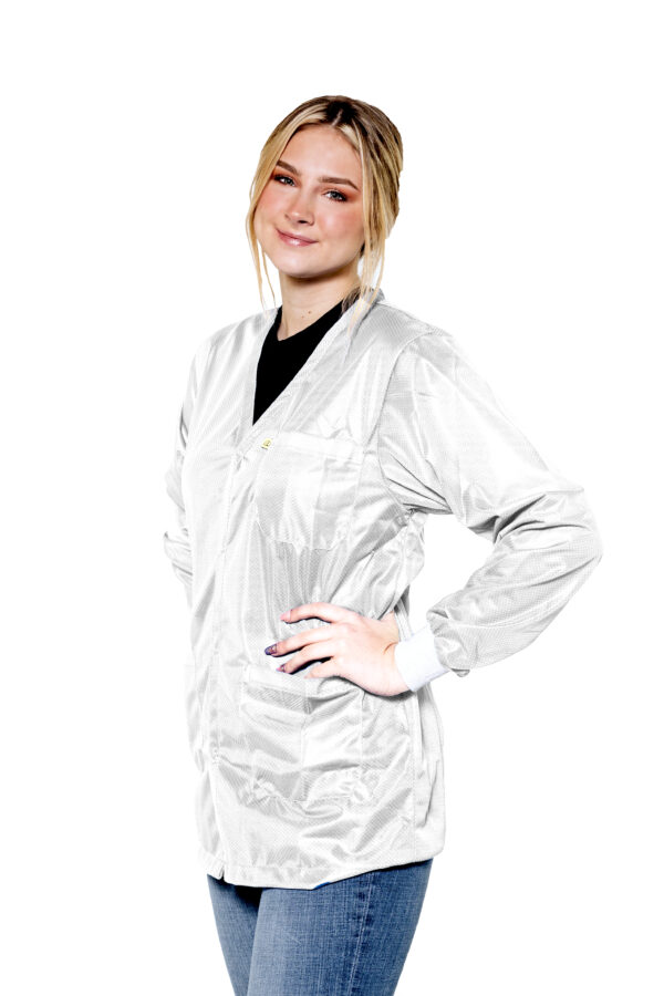 White 9010 Series ESD Jackets: V-Neck, ESD Knit Cuff