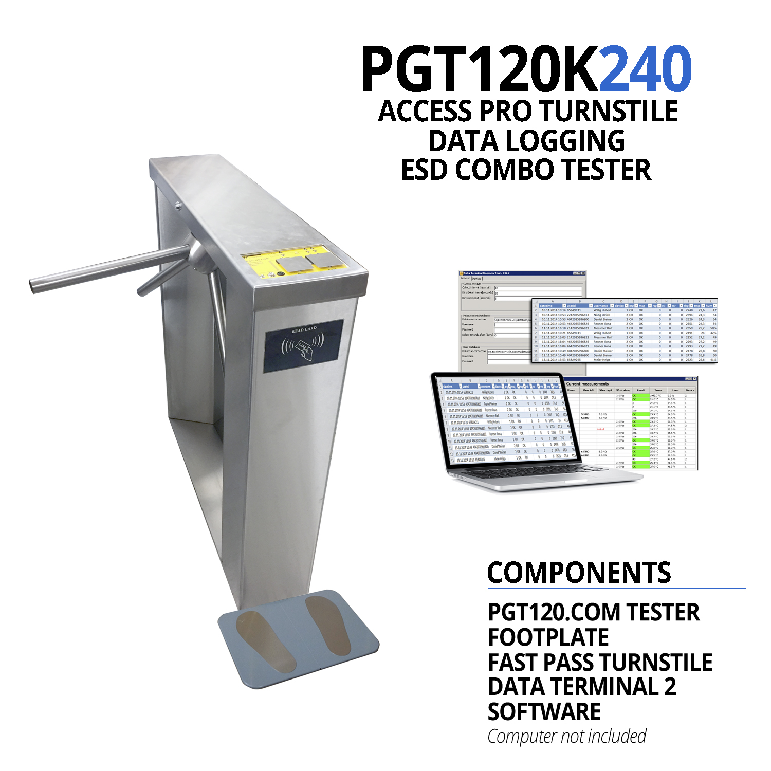 PGT120K240 ESD Data Logging Tester, Data Terminal 2 with FastPass Turnstile - Image 2