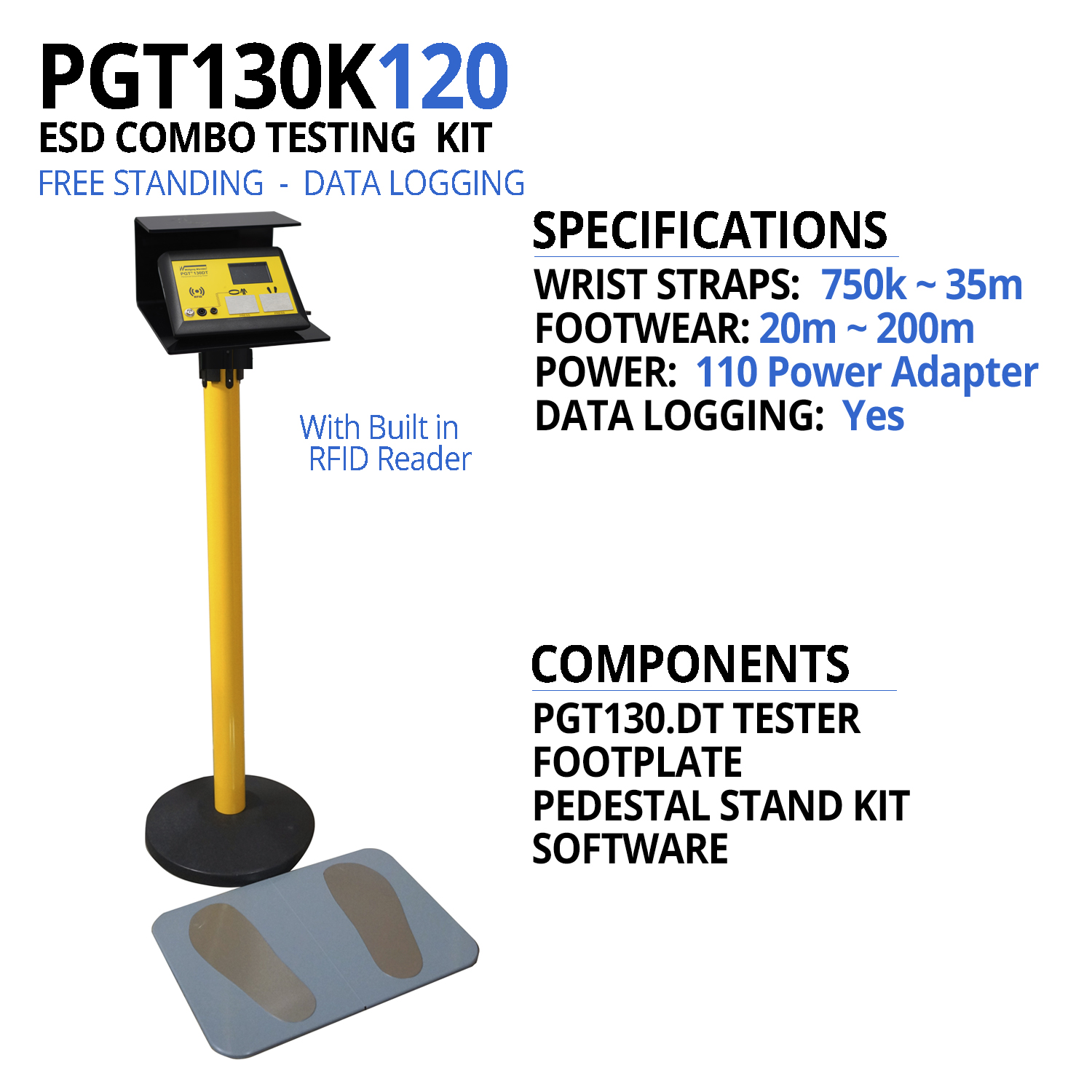 PGT130K120 Data Logging ESD Tester With RFID with Pedestal Mount