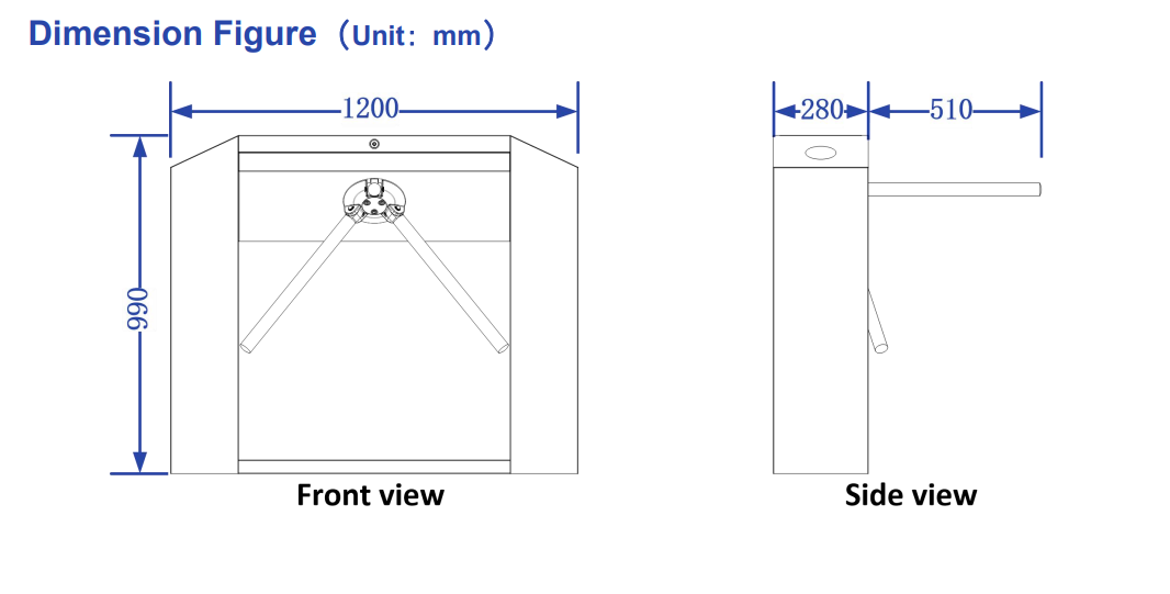 TS0204 Turnstile Dimensions 